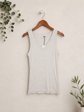 NEW Michael Stars Maya V Neck Shine Tank Silver OS